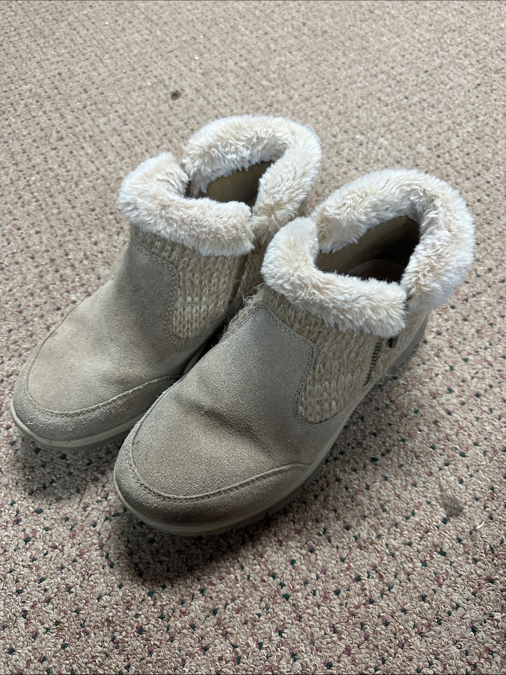 Skechers Taupe Faux Fur Knit Zip Ankle Boot
